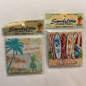 2 Sandstone Coasters with Hawaii Design